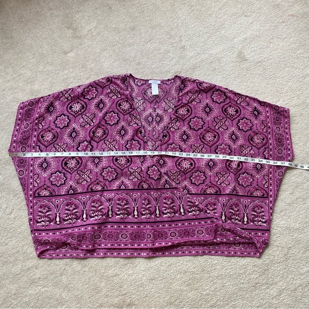 PURE JILL Cotton Mixed-medallion Print V-neck Poncho Top, Pink, Size S-L - Picture 14 of 17